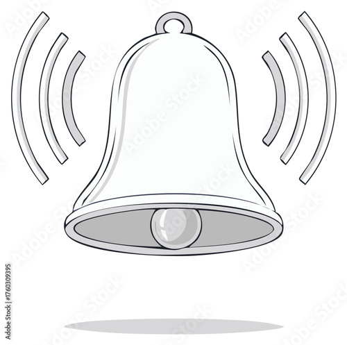 Cartoon illustration of a ringing bell with sound waves.