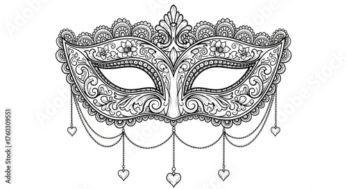 Ornate Venetian Mask with Floral and Heart Details for Celebration