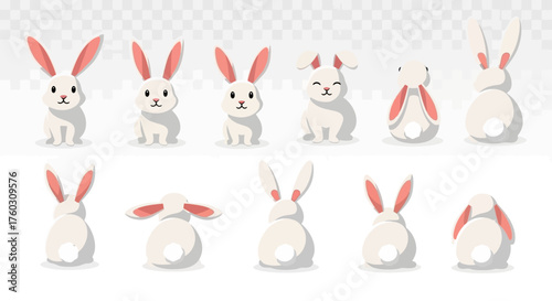 Set of cute white bunnies, representing Easter celebrations, available for use in various projects