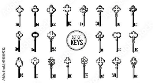 Assorted Vintage Keys Unlock Possibilities with Antique Key Collection Vector