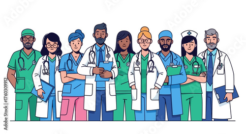 Diverse Team of Medical Professionals Standing Together in Unity and Commitment