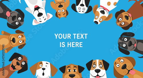 Whimsical Dogs Border Colorful Cartoon Canine Frame for Custom Messages on Light Blue Background