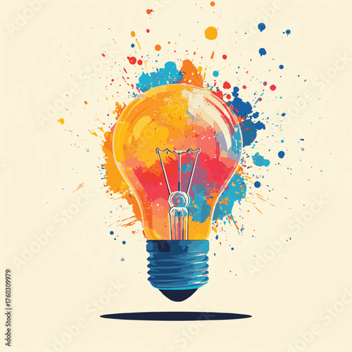 Business creativity, finding new ideas and innovation in technology, vector concept. Symbol of invention, breakthrough.   , vector style simple color