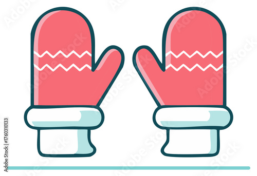Pair of cute red winter mittens illustration, vector artwork
