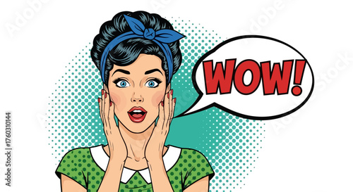 Wow Woman - Surprised Retro Pop Art Illustration with Speech Bubble
