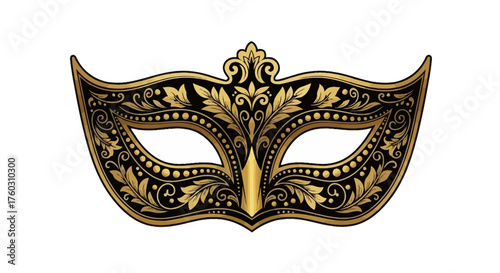 Elegant Masquerade Mask Illustration with Ornate Gold Details