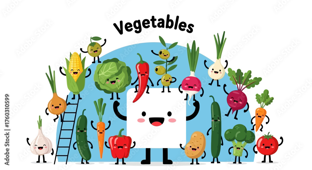 Obraz premium Fun Vegetable Cartoon Characters Illustration for Healthy Eating