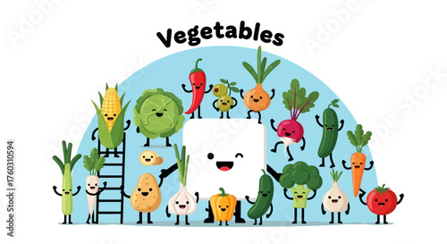 Whimsical Vegetable Character Parade Illustration for Healthy Eating
