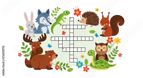 Forest Animals Crossword Puzzle Illustration A fun and educational image for kids