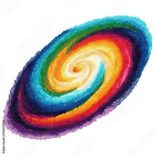 Rainbow Spiral Galaxy Pixelated Cosmic Art