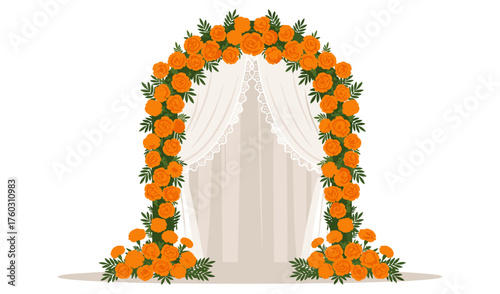 Orange Marigold Flower Arch for Wedding or Celebration Ceremony Floral Decoration