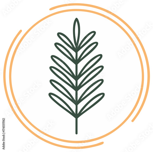 Single Leaf Plant with Double Circular Border Frame in Green and Beige Tones in Simple Vector Icon