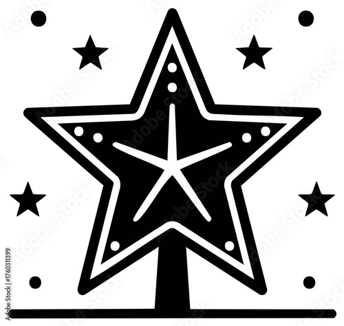 Simple black silhouette of a festive Christmas star tree topper holiday decoration