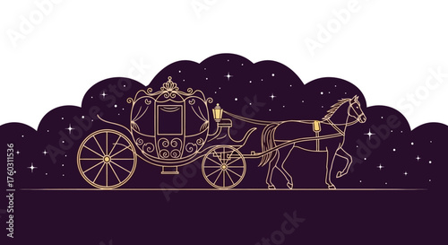 Fantasy Carriage Silhouette Under Starry Sky - Magical Transport Illustration