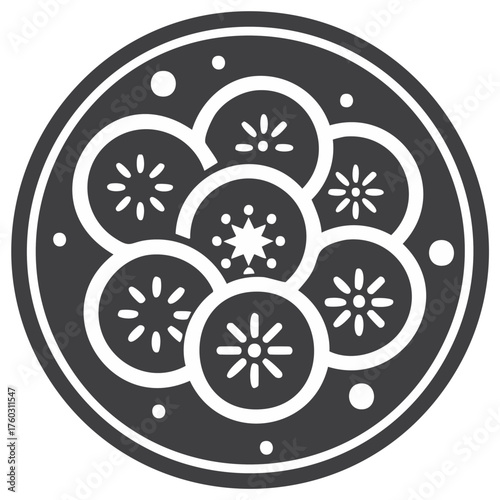 Minimalist vector icon of a festive food platter with sliced vegetables arranged in a star and flower pattern