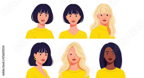 Diverse Women with Hairstyles A Vector Set of Portrait Illustrations