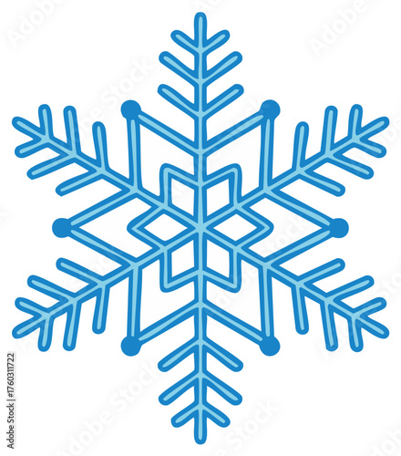 Stylized blue snowflake illustration with geometric symmetry and rounded dots