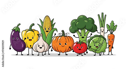 Cartoon Vegetables with Happy Faces A Colorful and Healthy Group