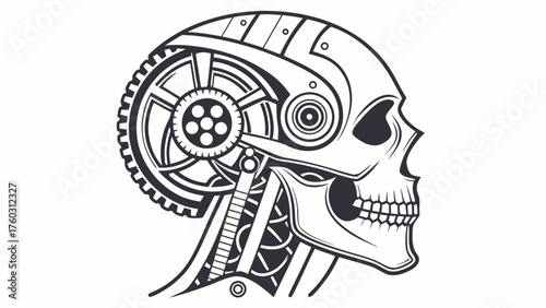 Futuristic mechanical skull side vector combining human anatomy and machine elements