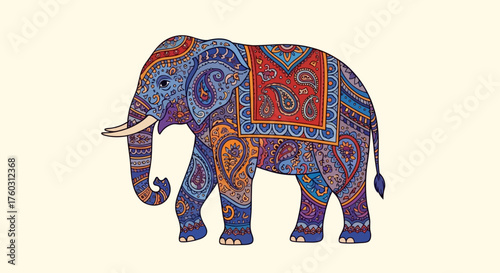 Fotografija Intricate Indian Elephant Illustration with Colorful Paisley Designs