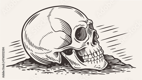 Vintage Anatomical Skull Side View Vector Illustration in Engraving Style