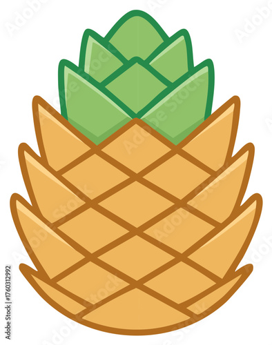 Stylized yellow pineapple fruit with green leafy crown vector illustration