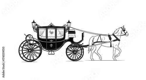 Elegant Horse-Drawn Carriage Illustration for Historical Designs