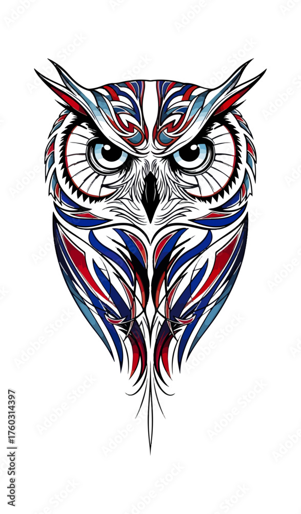 Obraz premium Abstract owl illustration with colorful geometric pattern