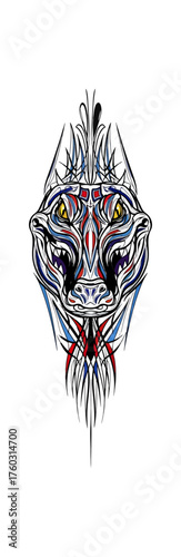 Abstract stylized illustration of a reptilian head on a black background