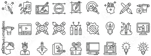 Creative tools icon set outline style icon set collection vector illustration