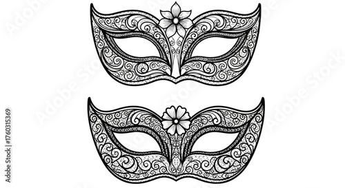 Elegant ornate masquerade masks featuring intricate lace patterns and delicate floral accents, perfect for carnival, Venetian celebrations, or mysterious themed designs and festive events