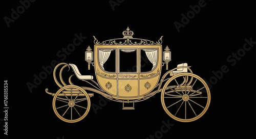 Elegant Golden Royal Carriage Illustration on a Black Background