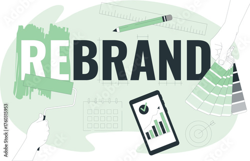 Rebrand concept with design tools and branding elements redesign identity