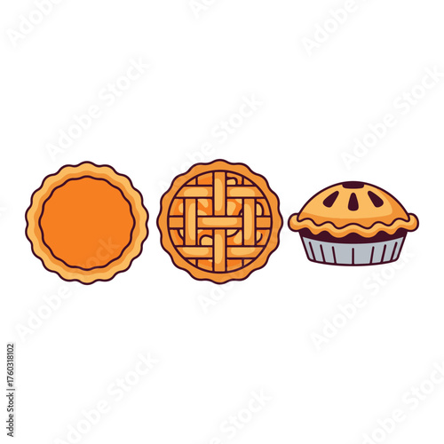 Thanksgiving Pie Trio Illustration with Pumpkin Apple and Berry Desserts
