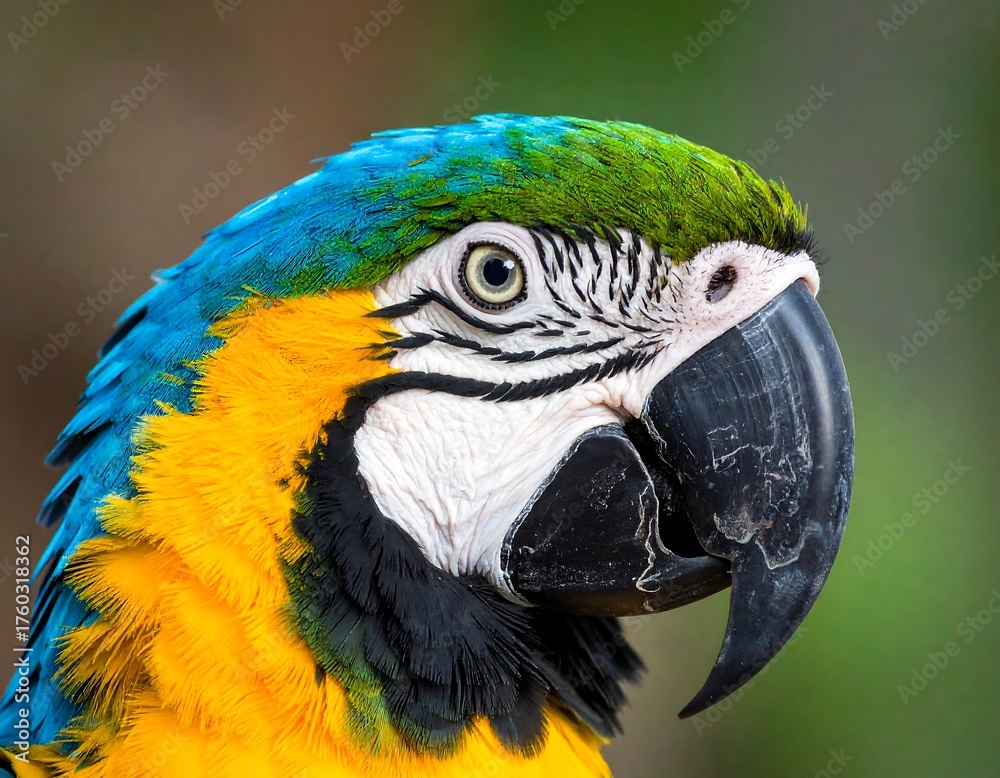 Obraz premium Close-up of a vibrant bird with yellow chest and blue head feathers