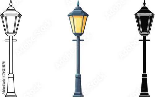 Three classic street lamps in various designs