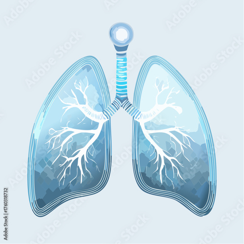 Innovative abstract representation of human lungs illuminated against a technology