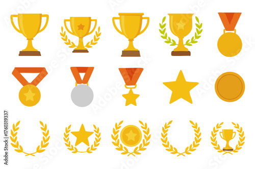 Trophy Medal Award Laurel Illustration Set