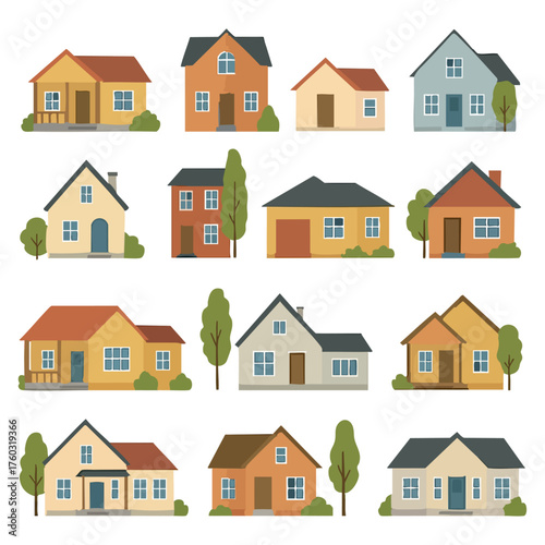 House Village Home Building Illustration Set