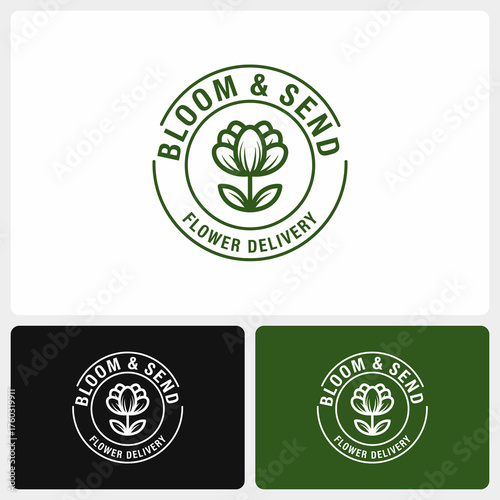 Bloom  Send Flower Delivery Logo Design with a Stylized Flower in a Circular Emblem.