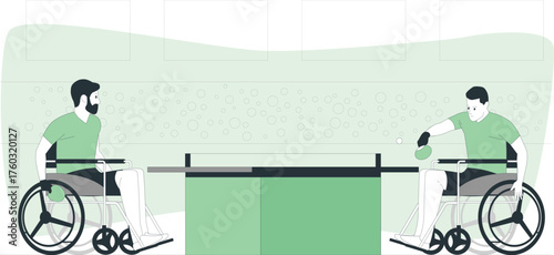 Two Men in Wheelchairs Playing Table Tennis vector illustration