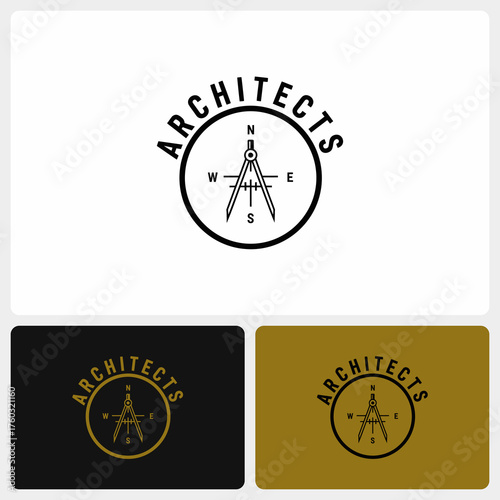 Vintage architects logo design featuring a circular drawing compass symbol.