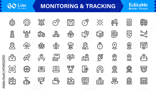 Monitoring And Tracking Solution icon collection. Unique And Minimal Line Icon Pack with Editable, Pixel-Perfect Design