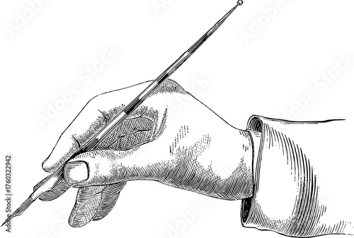 Artist's hand drawing with paintbrush capturing creative expression in art studio