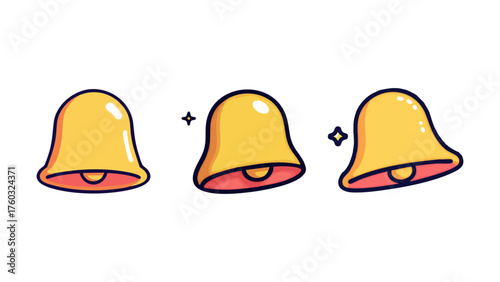 Set of Three Golden Bells with Glittering Details, Perfect for Notifications and Announcements