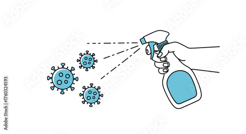 A hand sprays disinfectant to kill germs and viruses in the air.