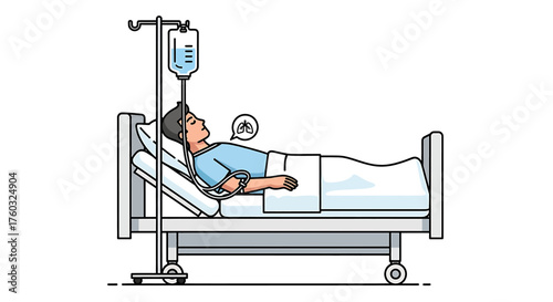 Patient recovering in a hospital bed with an IV, looking forward to active hobbies like cycling. Symbolizes hope, healing, and the journey back to a healthy, active life