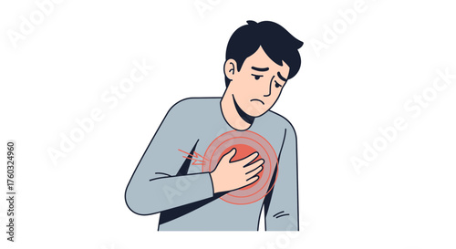 An illustration of a person experiencing chest pain and discomfort, symbolizing health concerns