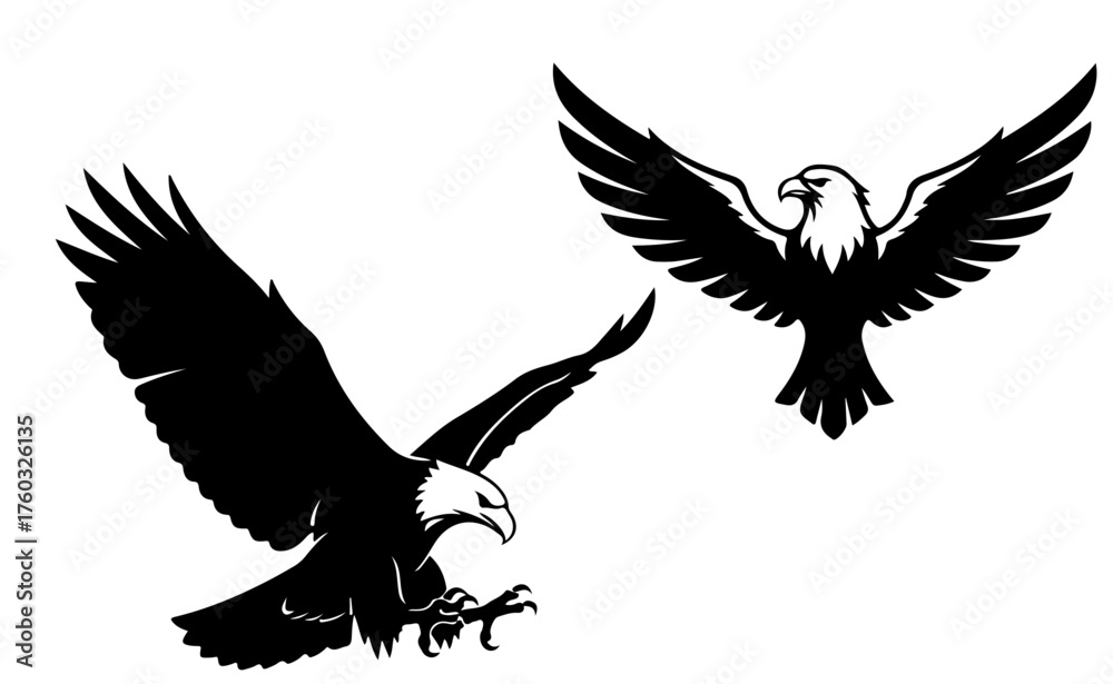 Fototapeta premium Collection of diverse eagle icons in multiple colors for graphic design projects