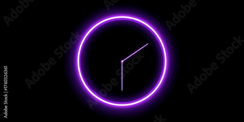 Stunning neon purple clock face glows on black, symbolizing time, deadlines, and modern urgency for dynamic projects.